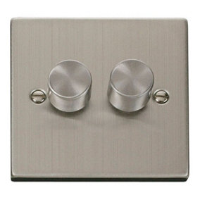 Stainless Steel 2 Gang 2 Way LED 100W Trailing Edge Dimmer Light Switch - SE Home