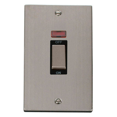 Stainless Steel 2 Gang Ingot Size 45A Switch With Neon - Black Trim - SE Home