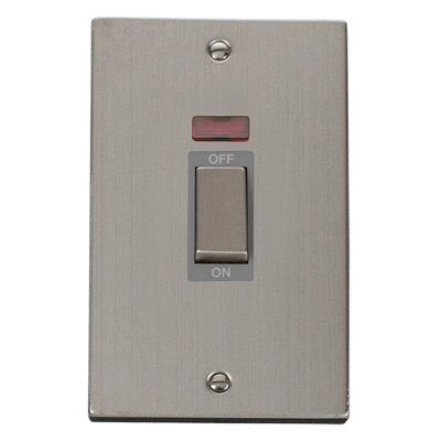Stainless Steel 2 Gang Ingot Size 45A Switch With Neon - Grey Trim - SE Home