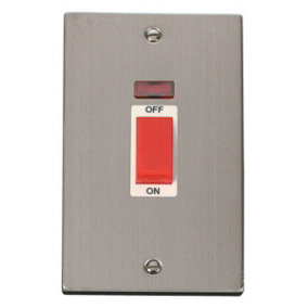 Stainless Steel 2 Gang Size 45A Switch With Neon - White Trim - SE Home