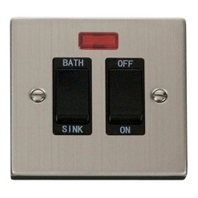 Stainless Steel 20A DP Sink/bath Switch - Black Trim - SE Home