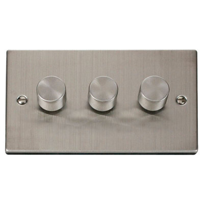 Stainless Steel 3 Gang 2 Way LED 100W Trailing Edge Dimmer Light Switch - SE Home