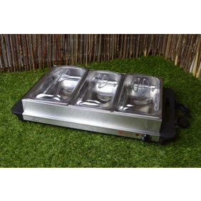 Stainless Steel 3 Pan Buffet Server and Warming Tray Hotplate
