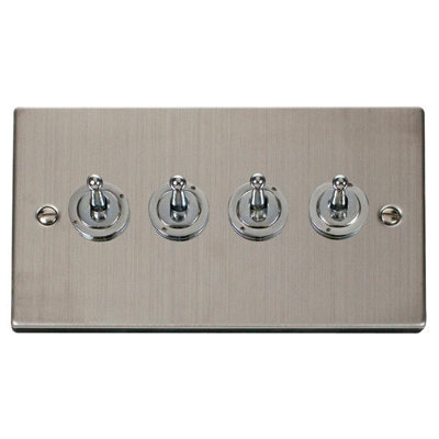 Stainless Steel 4 Gang 2 Way 10AX Toggle Light Switch - SE Home