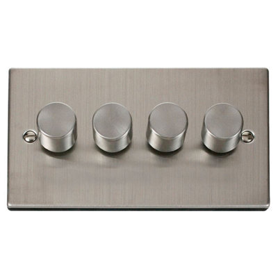 Stainless Steel 4 Gang 2 Way LED 100W Trailing Edge Dimmer Light Switch ...