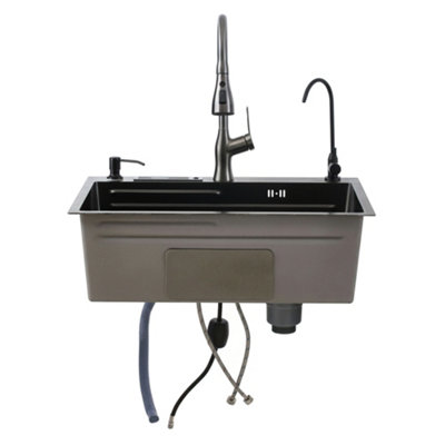 Stainless Steel Balck Inset Kitchen Sink with Pull-out Tap and Cutting ...