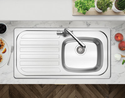 Stainless Steel Basic SB/SD 0.9 LHD 1TH Kitchen Sink - BSL1TH - With Waste Kit