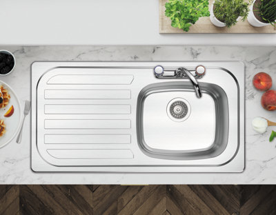 Stainless Steel Basic SB/SD 0.9 LHD 2TH Kitchen Sink - BSL2TH - With Waste Kit