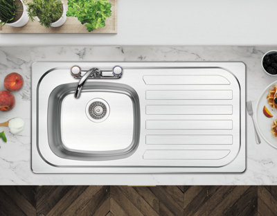 Stainless Steel Basic SB/SD 0.9 RHD 2TH Kitchen Sink - BSR2TH - With ...