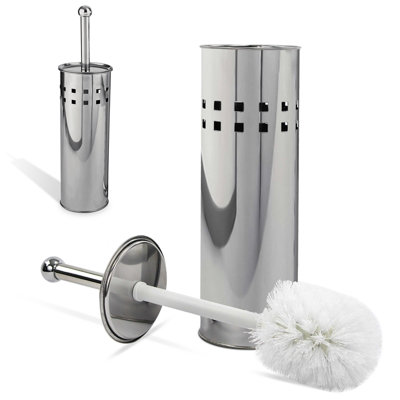 STAINLESS STEEL BATHROOM TOILET CLEANING BRUSH & HOLDER FREE STANDING ...