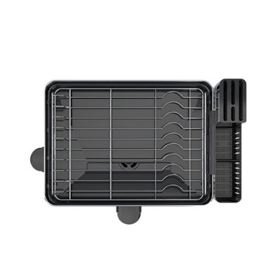 Stainless Steel Black Dish Drainer Rack with Drip Tray and Cutlery Holder
