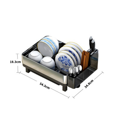 Stainless Steel Black Dish Drainer Rack with Drip Tray and Cutlery Holder