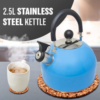 Stainless Steel Camping Kettle 2.5L Whistling Kettle for Gas Hob Stove Top Kettle Blue