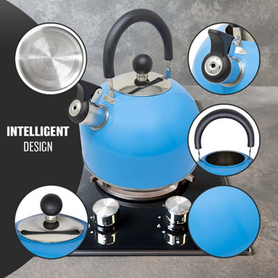 Stainless Steel Camping Kettle 2.5L Whistling Kettle for Gas Hob Stove Top Kettle Blue - 3