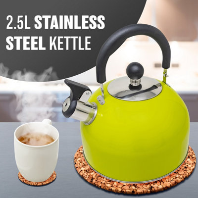 Stainless Steel Camping Kettle 2.5l Whistling Kettle For Gas Hob Stove Top Kettle Green