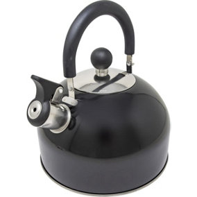 Stainless Steel Camping Kettle 2.5L Whistling Kettle for Gas Hob Stove Top Kettle Metallic Black