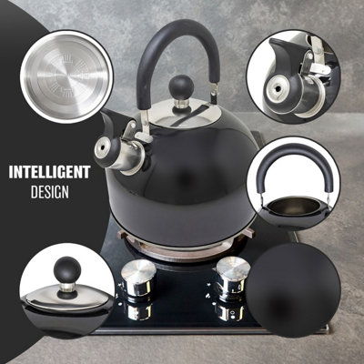 Stainless Steel Camping Kettle 2.5L Whistling Kettle for Gas Hob Stove Top Kettle Metallic Black - 3