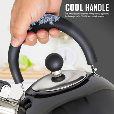 Stainless Steel Camping Kettle 2.5L Whistling Kettle for Gas Hob Stove Top Kettle Metallic Black - 4