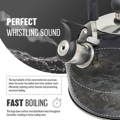 Stainless Steel Camping Kettle 2.5L Whistling Kettle for Gas Hob Stove Top Kettle Metallic Black - 6