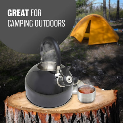 Stainless Steel Camping Kettle 2.5L Whistling Kettle for Gas Hob Stove Top Kettle Metallic Black - 7
