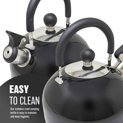 Stainless Steel Camping Kettle 2.5L Whistling Kettle for Gas Hob Stove Top Kettle Metallic Black - 8