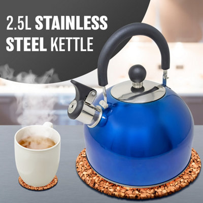 Stainless Steel Camping Kettle 2.5L Whistling Kettle for Gas Hob Stove Top Kettle Metallic Blue