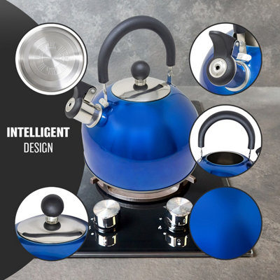 Stainless Steel Camping Kettle 2.5L Whistling Kettle for Gas Hob Stove Top Kettle Metallic Blue - 3