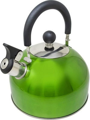 Stainless Steel Camping Kettle 2.5L Whistling Kettle for Gas Hob Stove Top Kettle Metallic Green
