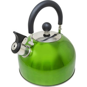 Stainless Steel Camping Kettle 2.5L Whistling Kettle for Gas Hob Stove Top Kettle Metallic Green
