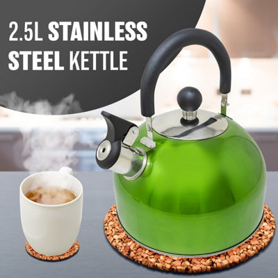 Stainless Steel Camping Kettle 2.5L Whistling Kettle for Gas Hob Stove Top Kettle Metallic Green