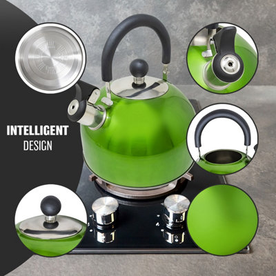 Stainless Steel Camping Kettle 2.5L Whistling Kettle for Gas Hob Stove Top Kettle Metallic Green - 3