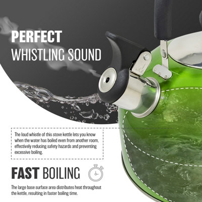 Stainless Steel Camping Kettle 2.5L Whistling Kettle for Gas Hob Stove Top Kettle Metallic Green - 5