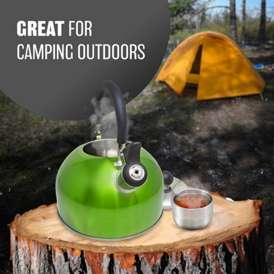 Stainless Steel Camping Kettle 2.5L Whistling Kettle for Gas Hob Stove Top Kettle Metallic Green - 6
