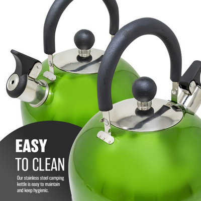 Stainless Steel Camping Kettle 2.5L Whistling Kettle for Gas Hob Stove Top Kettle Metallic Green - 7