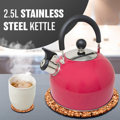 Stainless Steel Camping Kettle 2.5L Whistling Kettle for Gas Hob Stove Top Kettle Pink