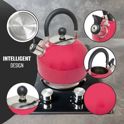 Stainless Steel Camping Kettle 2.5L Whistling Kettle for Gas Hob Stove Top Kettle Pink - 3