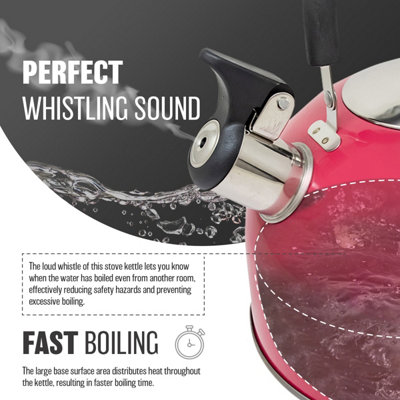 Stainless Steel Camping Kettle 2.5L Whistling Kettle for Gas Hob Stove Top Kettle Pink - 5