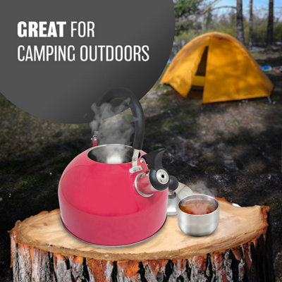 Stainless Steel Camping Kettle 2.5L Whistling Kettle for Gas Hob Stove Top Kettle Pink - 6