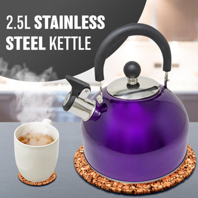 Stainless Steel Camping Kettle 2.5L Whistling Kettle for Gas Hob Stove Top Kettle Purple