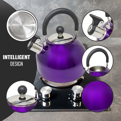 Stainless Steel Camping Kettle 2.5L Whistling Kettle for Gas Hob Stove Top Kettle Purple - 3