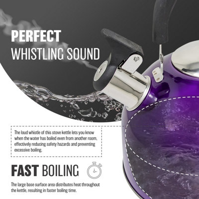 Stainless Steel Camping Kettle 2.5L Whistling Kettle for Gas Hob Stove Top Kettle Purple - 5
