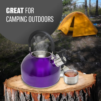 Stainless Steel Camping Kettle 2.5L Whistling Kettle for Gas Hob Stove Top Kettle Purple - 6