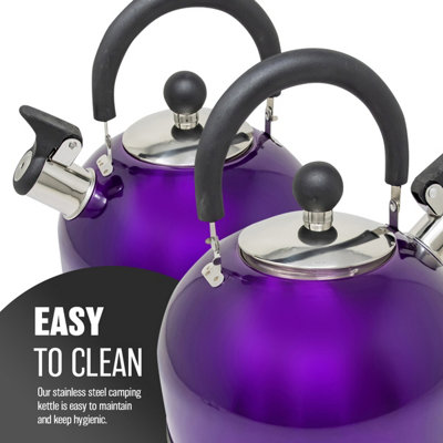 Stainless Steel Camping Kettle 2.5L Whistling Kettle for Gas Hob Stove Top Kettle Purple - 8