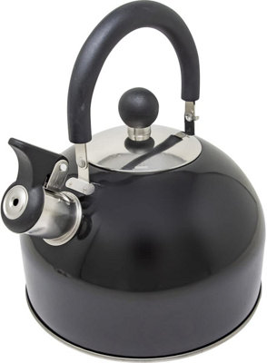 Stainless Steel Camping Kettle 2.5L Whistling Teapot For Gas Hob Stove Top Tea Coffee Indoor & Outdoor Metallic Black