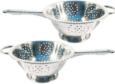 Stainless steel colander with long outlet handle