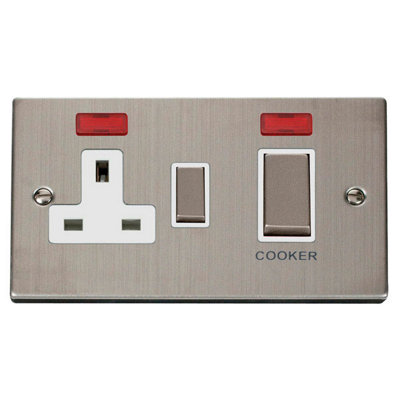 Stainless Steel Cooker Control Ingot 45A With 13A Switched Plug Socket ...