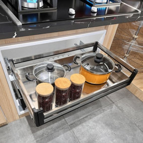 Stainless Steel Cupboard Drawer Cabinet Pull-Out Storage Basket for Kitchen,Silver,L 71.4 cm