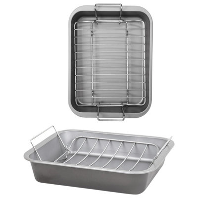 Stainless Steel Curved 36cm Non-Stick Deep Roasting Tin & Rack