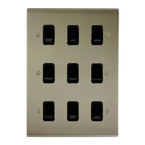 Stainless Steel Customised Kitchen Grid Switch Panel with Black Switches - 9 Gang