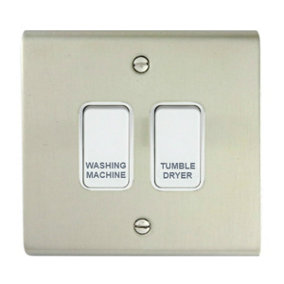 Stainless Steel Customised Kitchen Grid Switch Panel with White Switches - 2 Gang